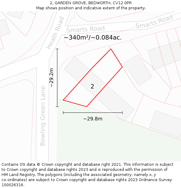 2, GARDEN GROVE, BEDWORTH, CV12 0PR: Plot and title map