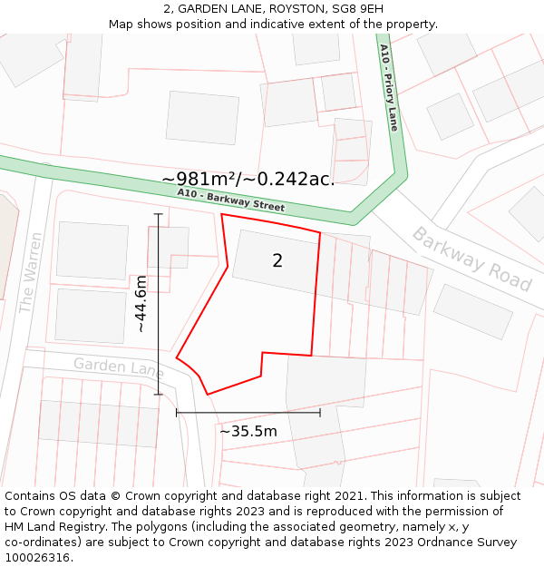 2, GARDEN LANE, ROYSTON, SG8 9EH: Plot and title map