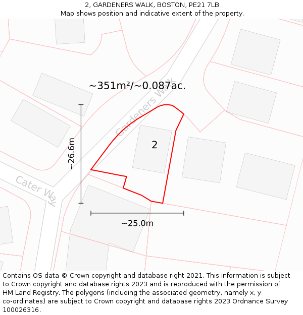 2, GARDENERS WALK, BOSTON, PE21 7LB: Plot and title map