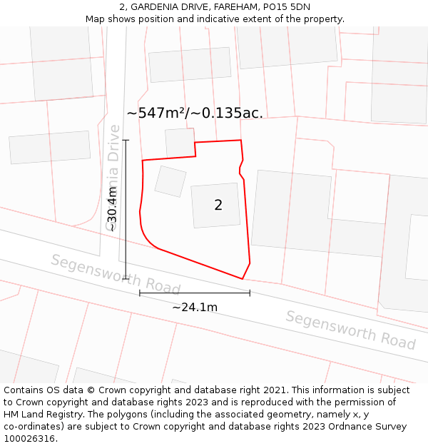 2, GARDENIA DRIVE, FAREHAM, PO15 5DN: Plot and title map