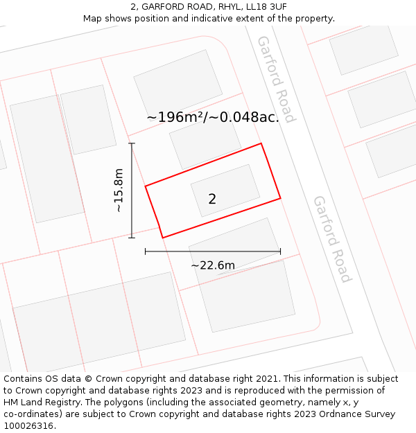 2, GARFORD ROAD, RHYL, LL18 3UF: Plot and title map