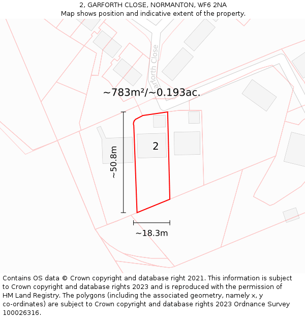 2, GARFORTH CLOSE, NORMANTON, WF6 2NA: Plot and title map