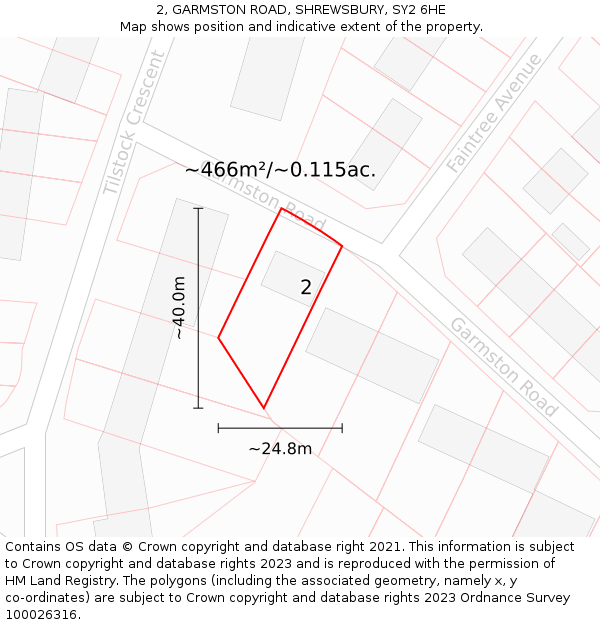 2, GARMSTON ROAD, SHREWSBURY, SY2 6HE: Plot and title map