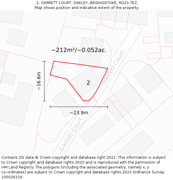 2, GARRETT COURT, OAKLEY, BASINGSTOKE, RG23 7EZ: Plot and title map