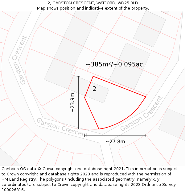 2, GARSTON CRESCENT, WATFORD, WD25 0LD: Plot and title map