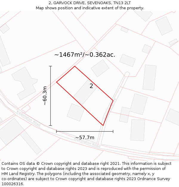 2, GARVOCK DRIVE, SEVENOAKS, TN13 2LT: Plot and title map