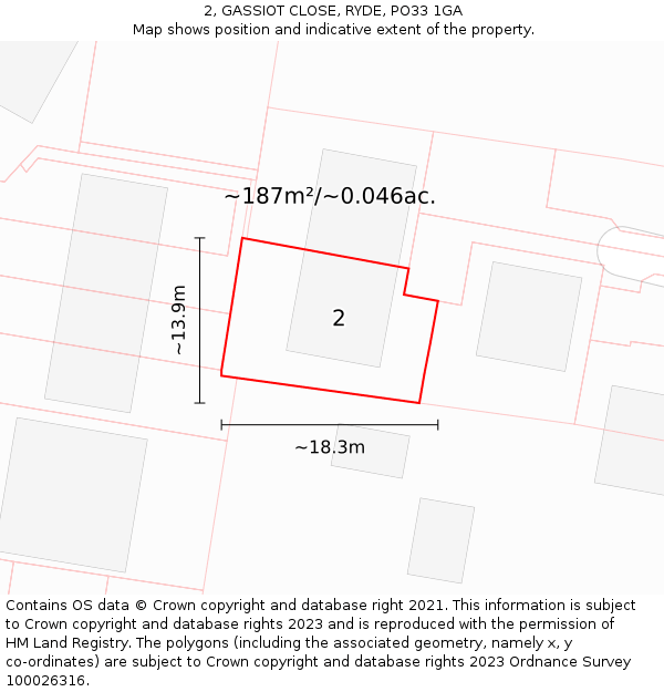 2, GASSIOT CLOSE, RYDE, PO33 1GA: Plot and title map