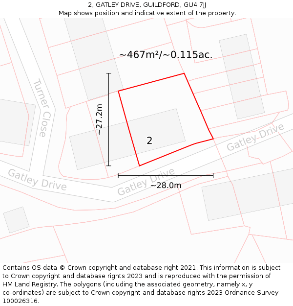 2, GATLEY DRIVE, GUILDFORD, GU4 7JJ: Plot and title map