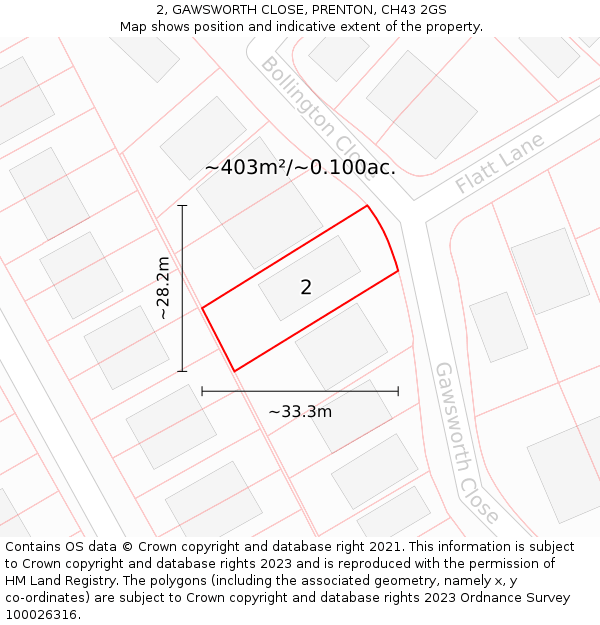 2, GAWSWORTH CLOSE, PRENTON, CH43 2GS: Plot and title map