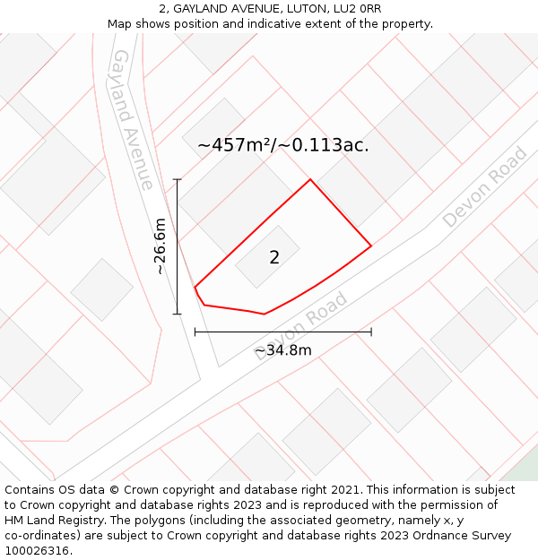2, GAYLAND AVENUE, LUTON, LU2 0RR: Plot and title map