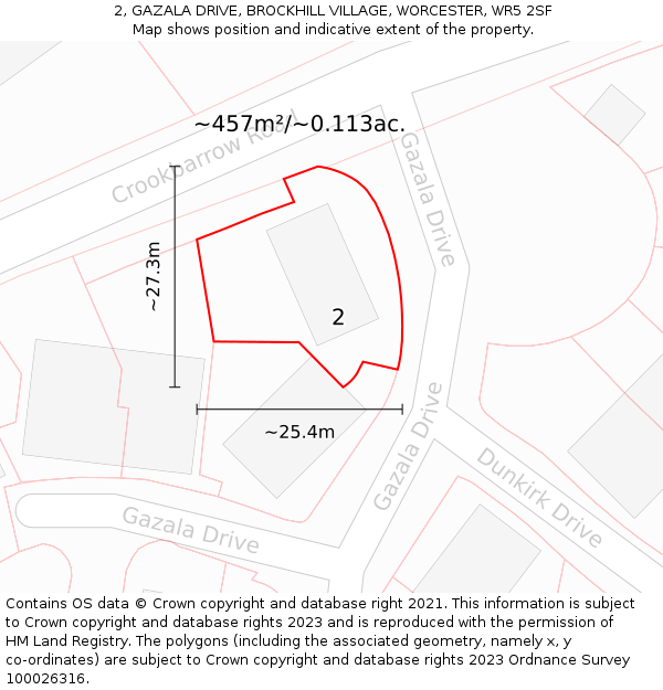 2, GAZALA DRIVE, BROCKHILL VILLAGE, WORCESTER, WR5 2SF: Plot and title map