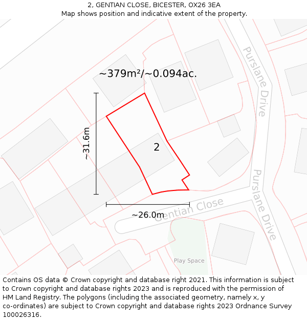 2, GENTIAN CLOSE, BICESTER, OX26 3EA: Plot and title map