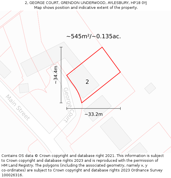 2, GEORGE COURT, GRENDON UNDERWOOD, AYLESBURY, HP18 0YJ: Plot and title map