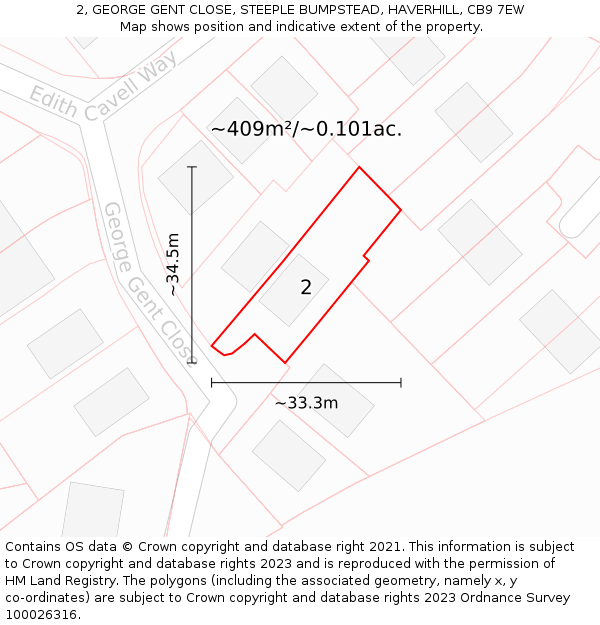 2, GEORGE GENT CLOSE, STEEPLE BUMPSTEAD, HAVERHILL, CB9 7EW: Plot and title map