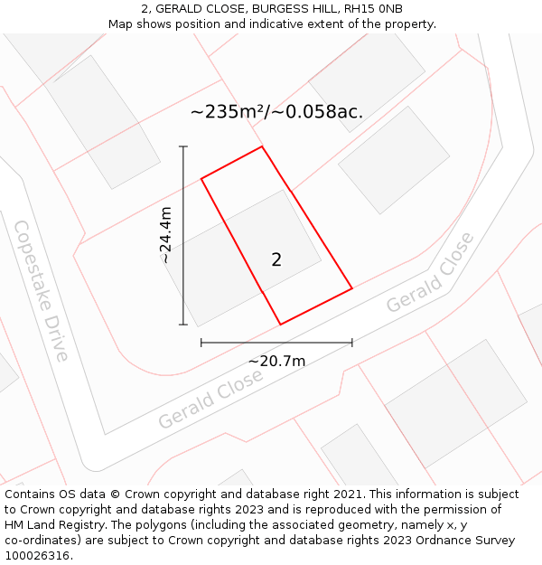 2, GERALD CLOSE, BURGESS HILL, RH15 0NB: Plot and title map