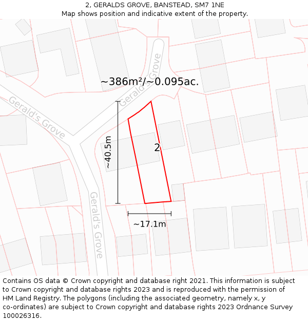 2, GERALDS GROVE, BANSTEAD, SM7 1NE: Plot and title map