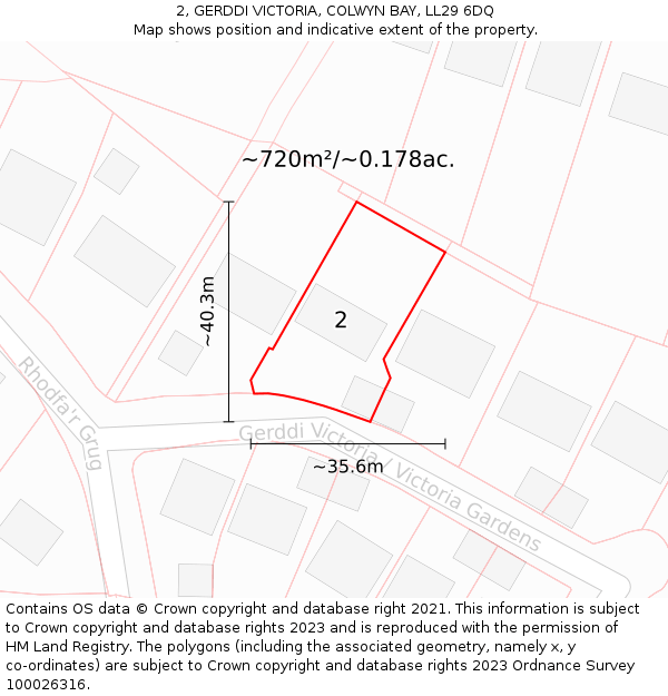 2, GERDDI VICTORIA, COLWYN BAY, LL29 6DQ: Plot and title map