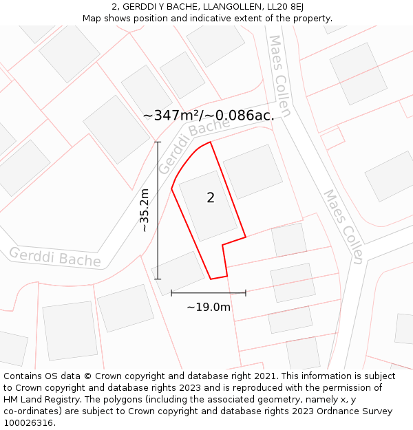 2, GERDDI Y BACHE, LLANGOLLEN, LL20 8EJ: Plot and title map