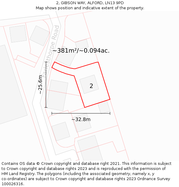 2, GIBSON WAY, ALFORD, LN13 9PD: Plot and title map