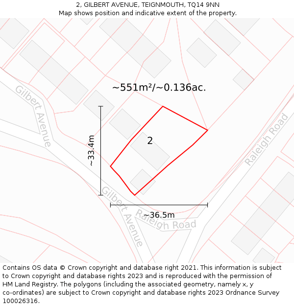 2, GILBERT AVENUE, TEIGNMOUTH, TQ14 9NN: Plot and title map