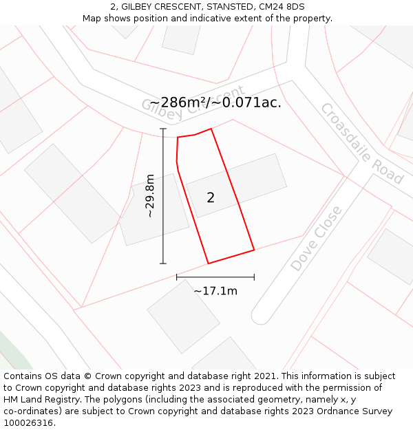 2, GILBEY CRESCENT, STANSTED, CM24 8DS: Plot and title map