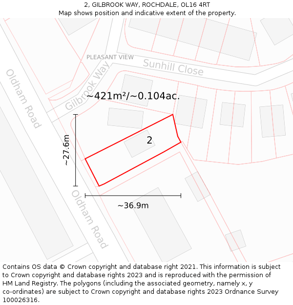 2, GILBROOK WAY, ROCHDALE, OL16 4RT: Plot and title map