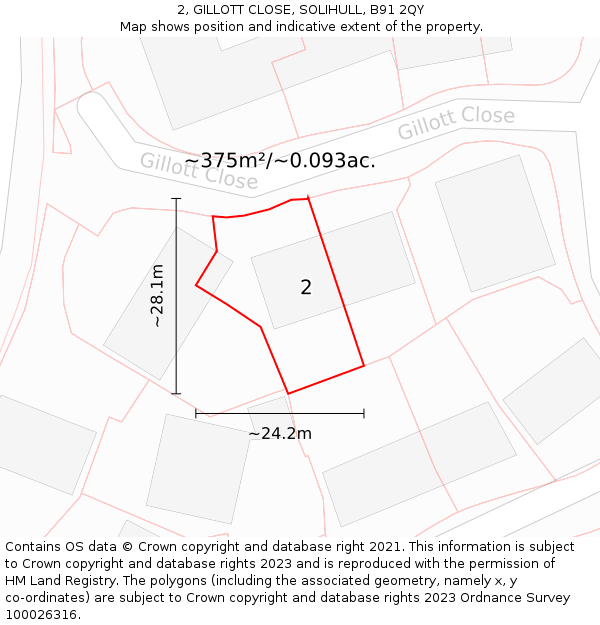 2, GILLOTT CLOSE, SOLIHULL, B91 2QY: Plot and title map