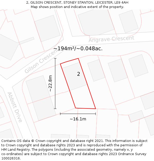 2, GILSON CRESCENT, STONEY STANTON, LEICESTER, LE9 4AH: Plot and title map