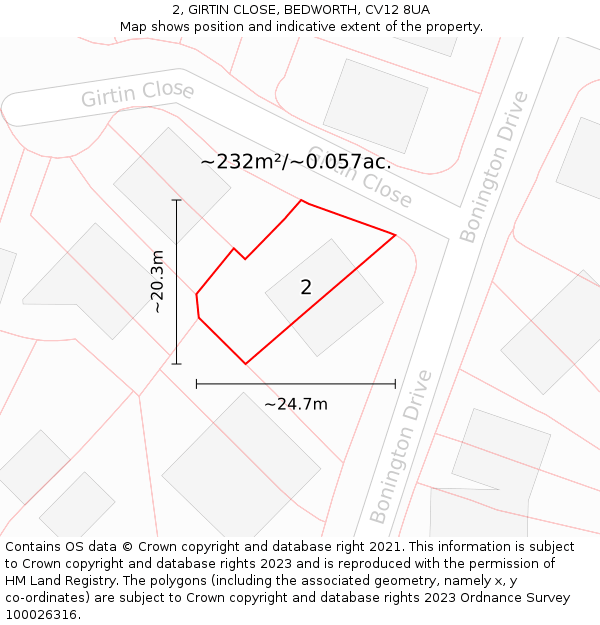 2, GIRTIN CLOSE, BEDWORTH, CV12 8UA: Plot and title map