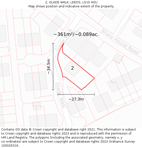 2, GLADE WALK, LEEDS, LS10 4GU: Plot and title map