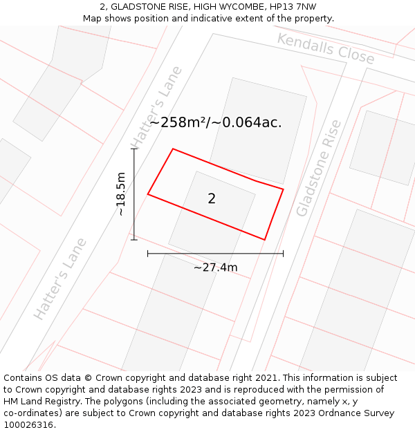 2, GLADSTONE RISE, HIGH WYCOMBE, HP13 7NW: Plot and title map