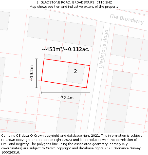 2, GLADSTONE ROAD, BROADSTAIRS, CT10 2HZ: Plot and title map