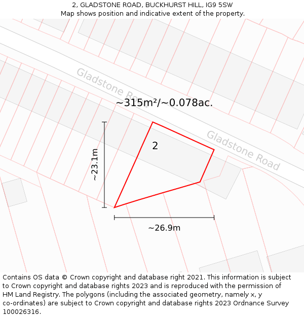2, GLADSTONE ROAD, BUCKHURST HILL, IG9 5SW: Plot and title map