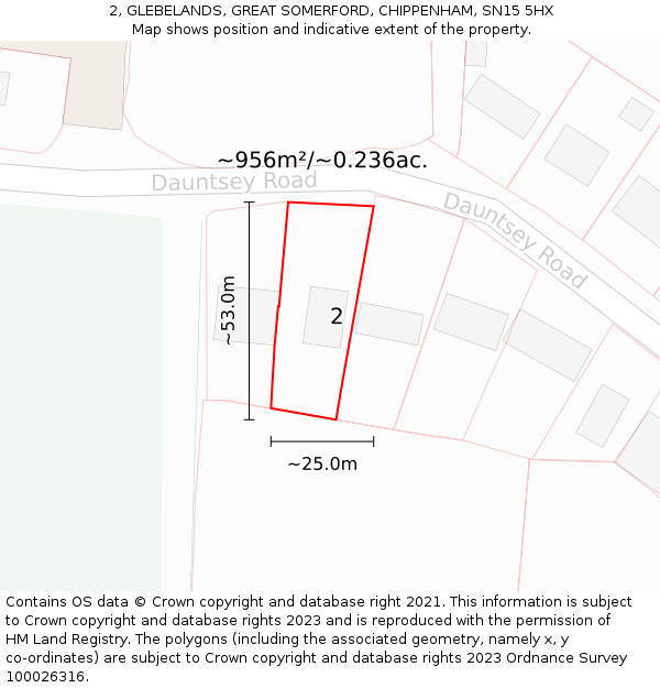 2, GLEBELANDS, GREAT SOMERFORD, CHIPPENHAM, SN15 5HX: Plot and title map