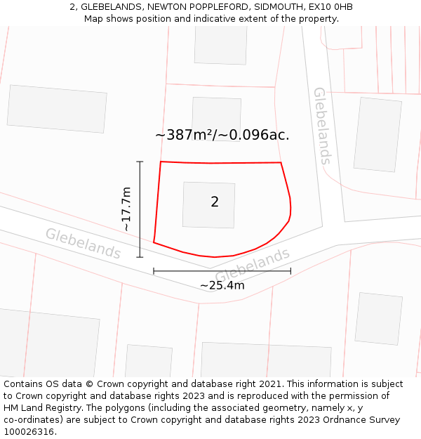 2, GLEBELANDS, NEWTON POPPLEFORD, SIDMOUTH, EX10 0HB: Plot and title map