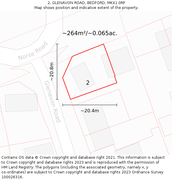 2, GLENAVON ROAD, BEDFORD, MK41 0RP: Plot and title map