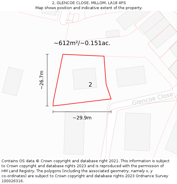 2, GLENCOE CLOSE, MILLOM, LA18 4PS: Plot and title map