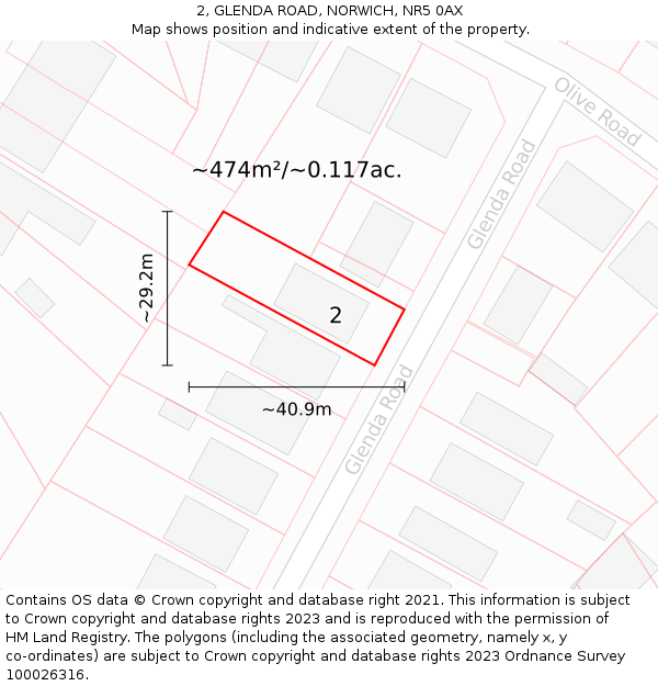 2, GLENDA ROAD, NORWICH, NR5 0AX: Plot and title map