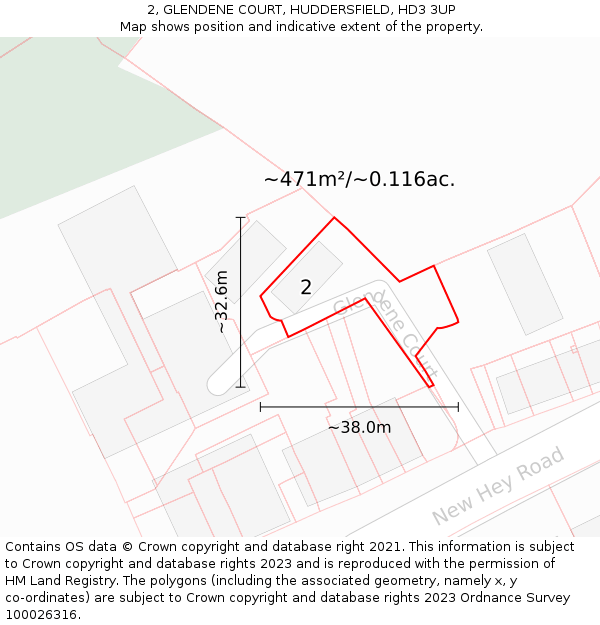 2, GLENDENE COURT, HUDDERSFIELD, HD3 3UP: Plot and title map