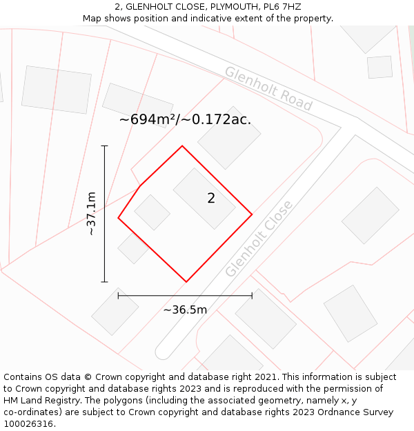 2, GLENHOLT CLOSE, PLYMOUTH, PL6 7HZ: Plot and title map
