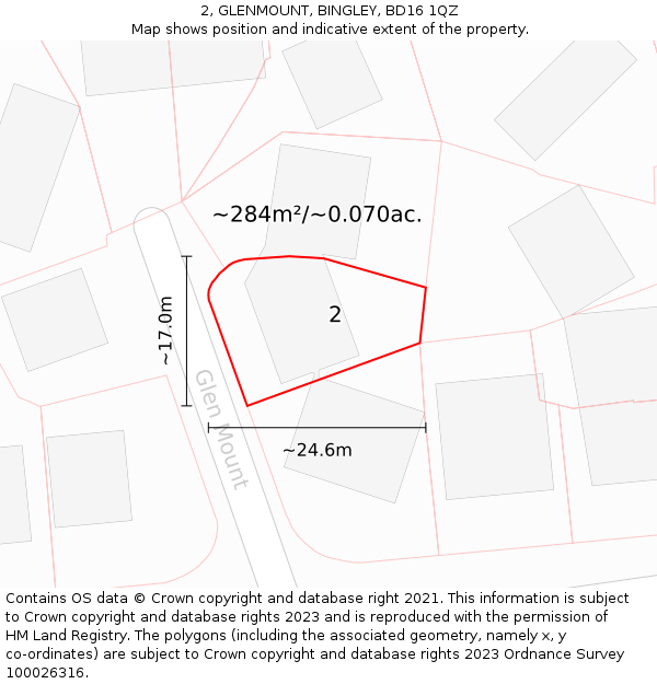 2, GLENMOUNT, BINGLEY, BD16 1QZ: Plot and title map