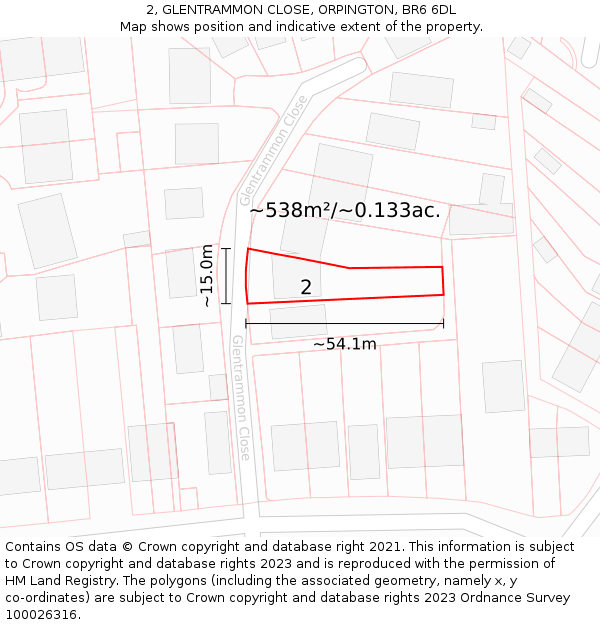 2, GLENTRAMMON CLOSE, ORPINGTON, BR6 6DL: Plot and title map