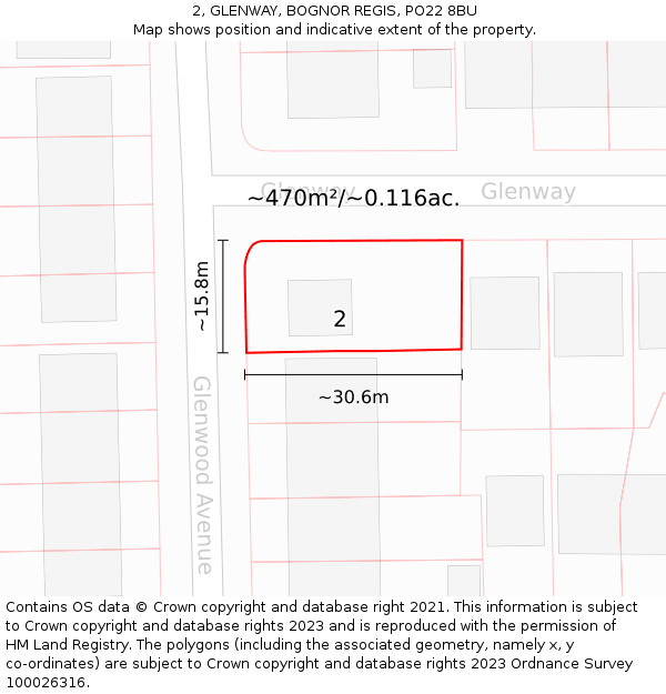 2, GLENWAY, BOGNOR REGIS, PO22 8BU: Plot and title map