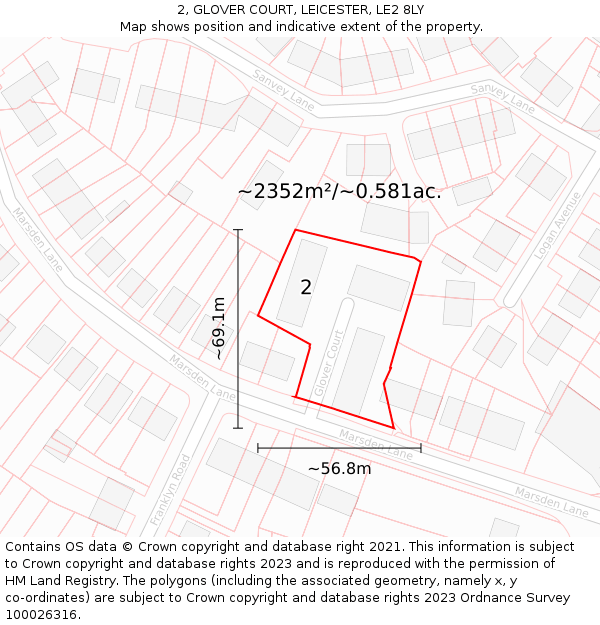 2, GLOVER COURT, LEICESTER, LE2 8LY: Plot and title map
