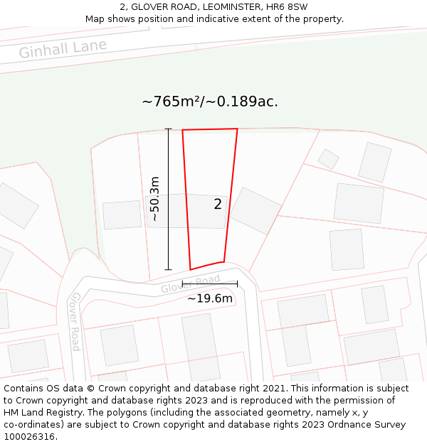 2, GLOVER ROAD, LEOMINSTER, HR6 8SW: Plot and title map