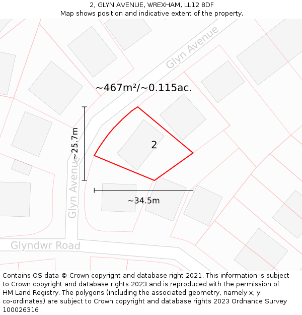 2, GLYN AVENUE, WREXHAM, LL12 8DF: Plot and title map