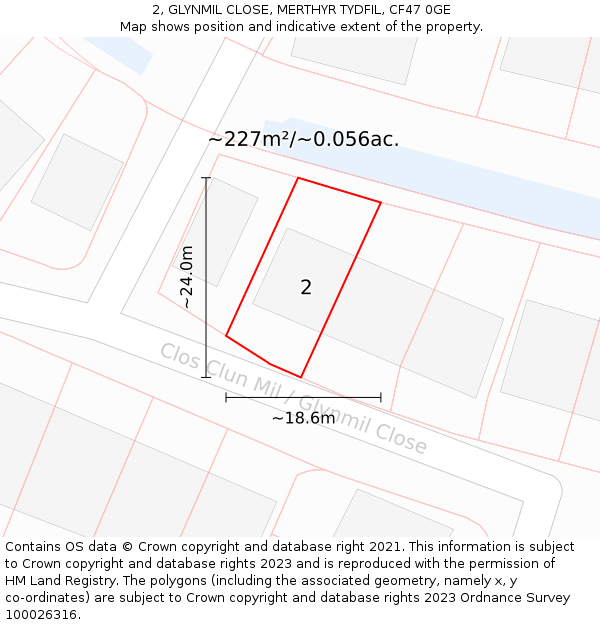 2, GLYNMIL CLOSE, MERTHYR TYDFIL, CF47 0GE: Plot and title map