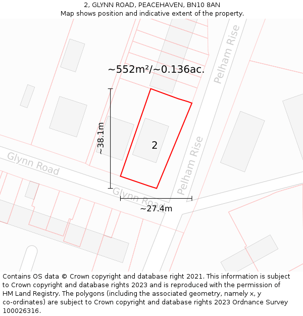 2, GLYNN ROAD, PEACEHAVEN, BN10 8AN: Plot and title map