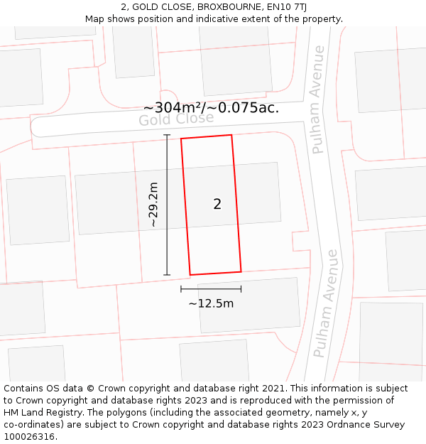 2, GOLD CLOSE, BROXBOURNE, EN10 7TJ: Plot and title map