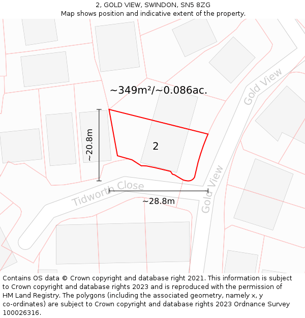 2, GOLD VIEW, SWINDON, SN5 8ZG: Plot and title map